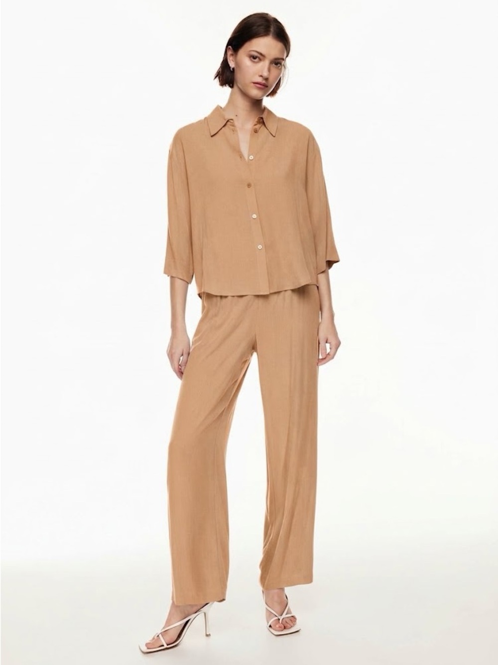 SET Aritzia Babaton Carrington Shirt and Tribute Pant in Tan
